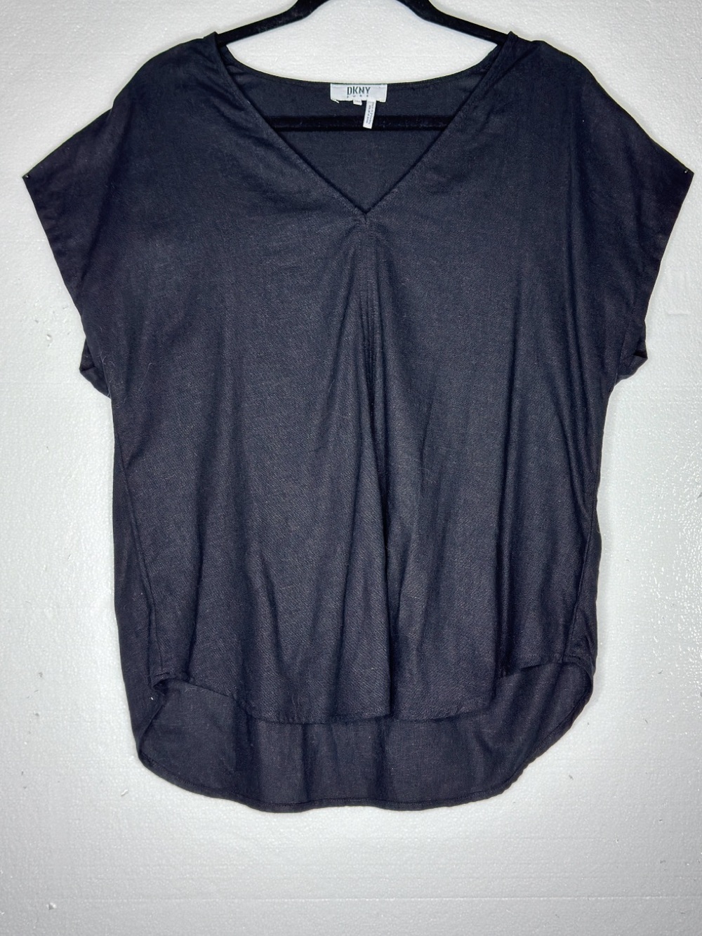 DKNY Pure Black Dolman Sleeve V-Neck Blouse Top Size Small L - Picture 2 of 8